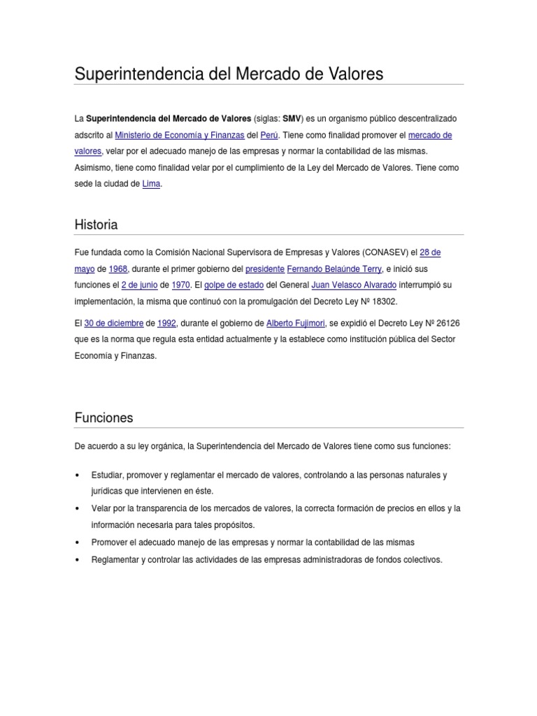 Superintendencia del Mercado de Valores Perú | PDF | Bolsa | Bolsa de ...