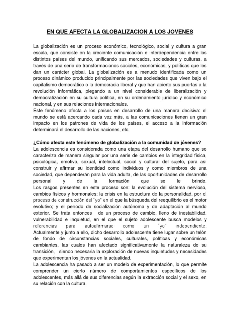 Impacto de la Globalización en Jóvenes | PDF | Globalización | Sociedad