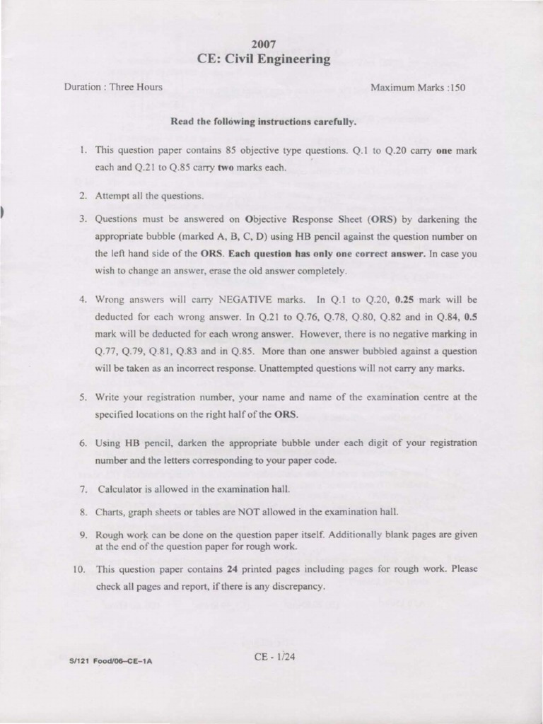 Civil Engineering Exam Instructions | PDF | Beam (Structure) | Concrete