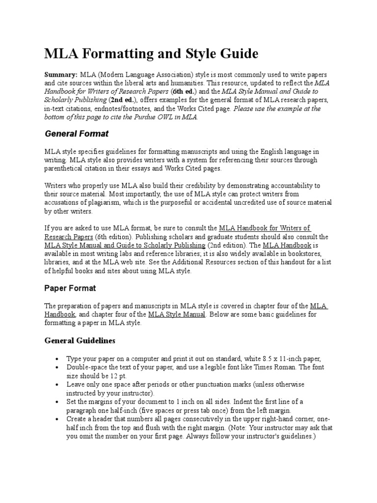 In Text Citation MLA Format Essay Example
