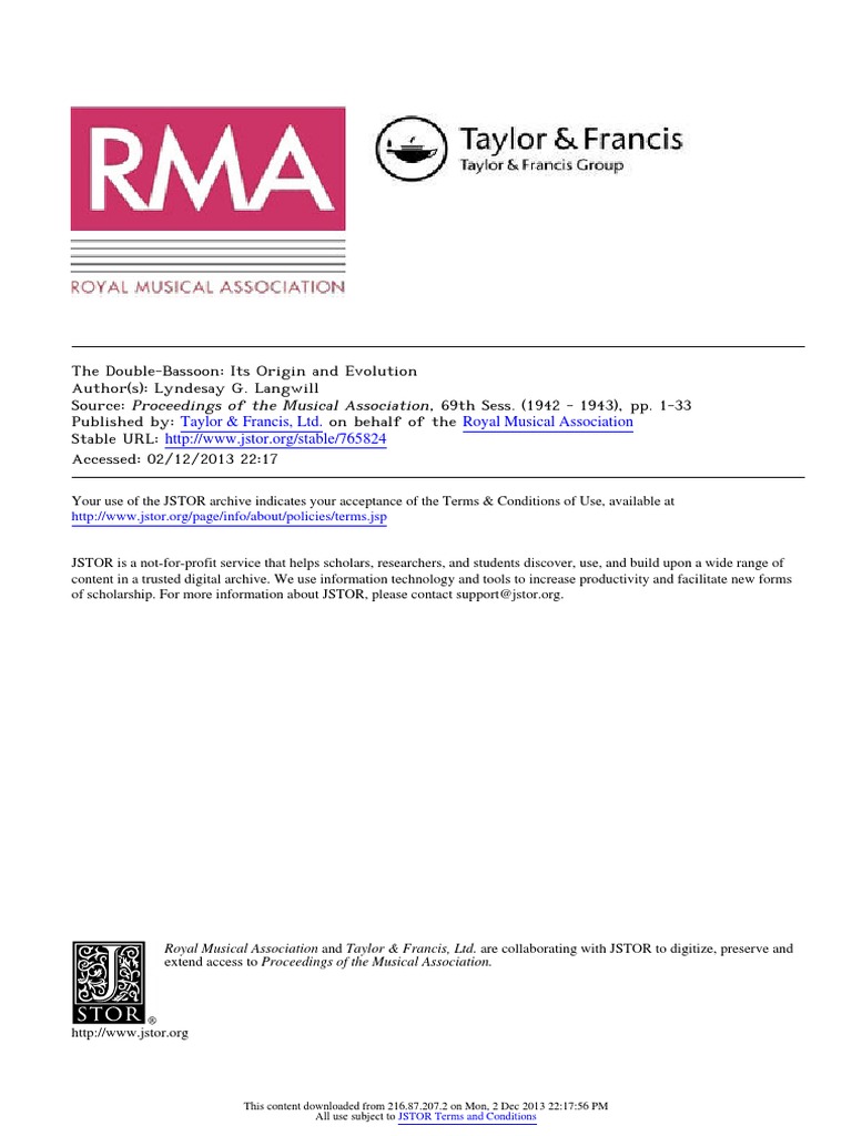 The DoubleBassoon Its Origin and Evolution PDF Bassoon Music