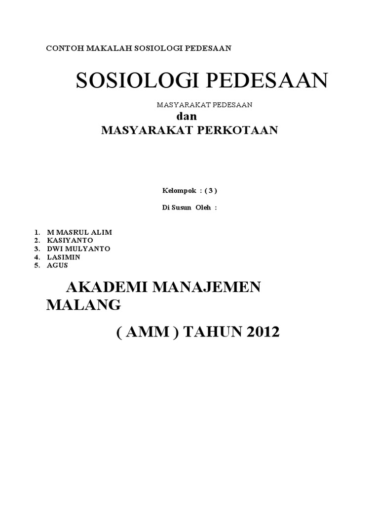 Makalah Sosiologi Pedesaan Contoh Makalah