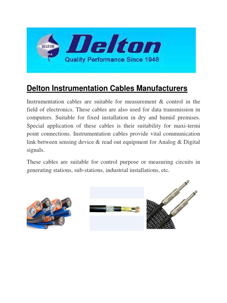 Delton Instrumentation Cables Overview | PDF | Technology & Engineering