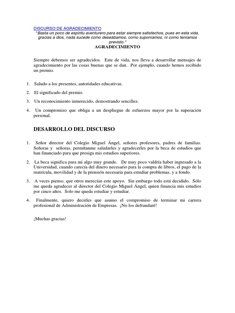 Discurso de Agradecimiento PDF