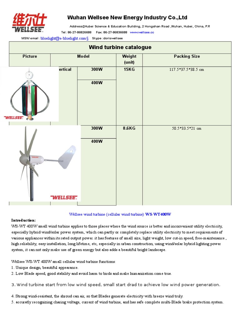 Wellsee Wind Turbine Catalogue Pdf Energy Production Machines