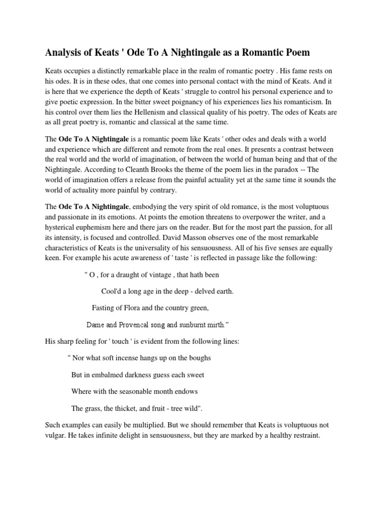 Analysis of Keats John Keats Romanticism