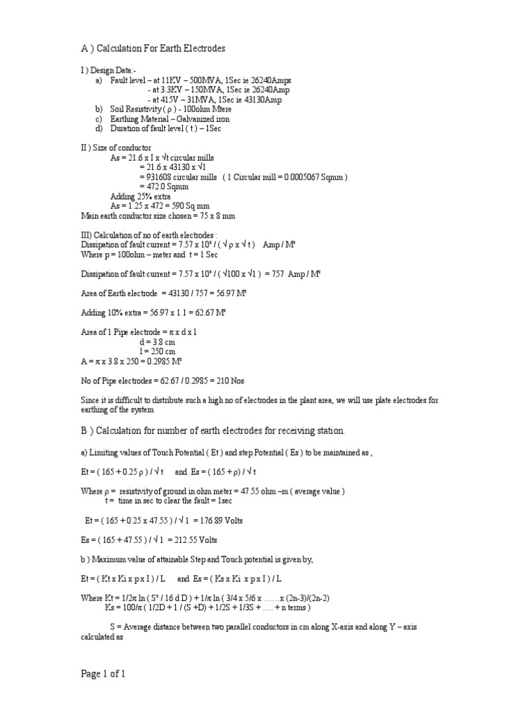 Earth Electrode Design Calculations | PDF | Electrical Resistivity And ...