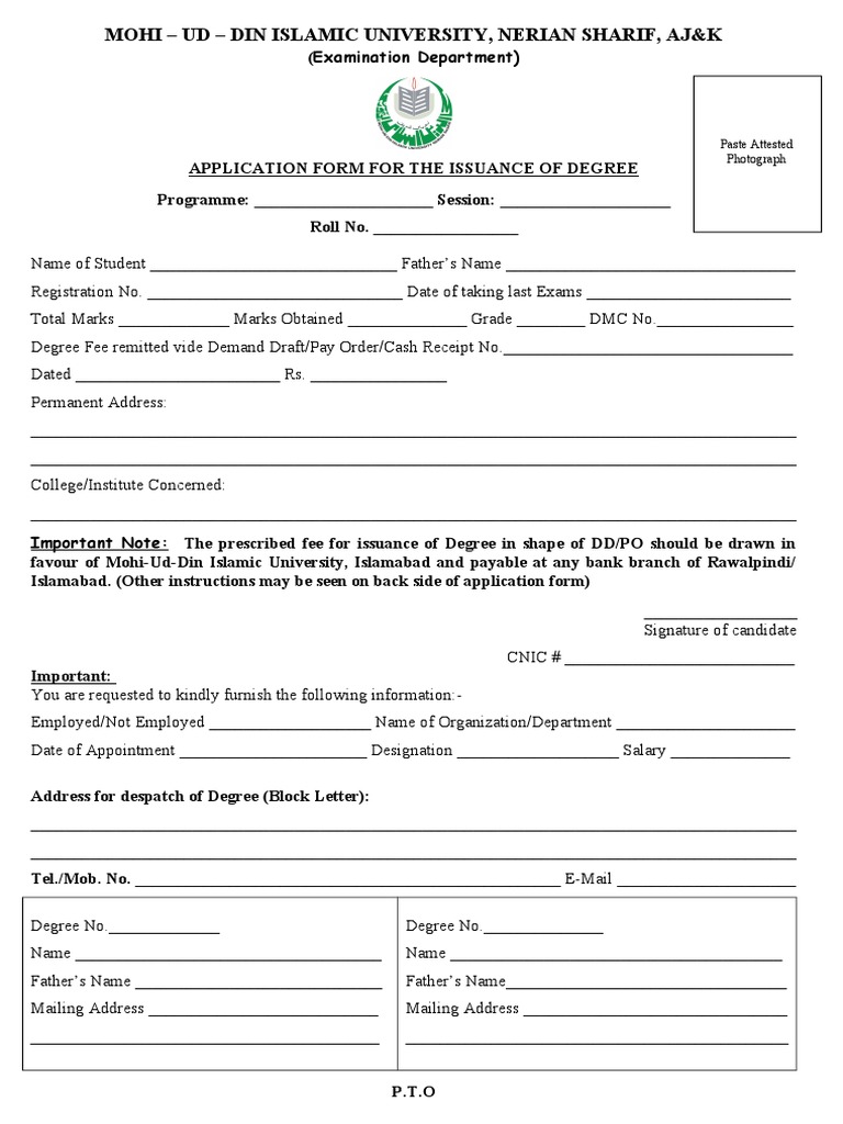 Application Form For Degree | Academic Degree | Bachelor's Degree
