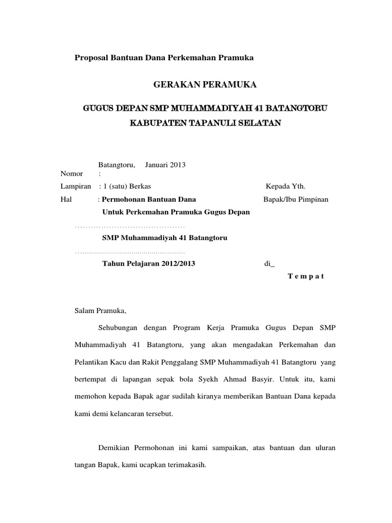 contoh Proposal Bantuan Dana Perkemahan Pramuka contoh Proposal Bantuan Dana Perkemahan Pramuka