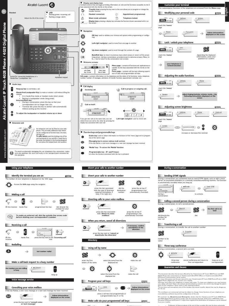 Alcatel Lucent 4028/4029 User Guide ENT PHONES IPTouch-4028-4029Digital ...
