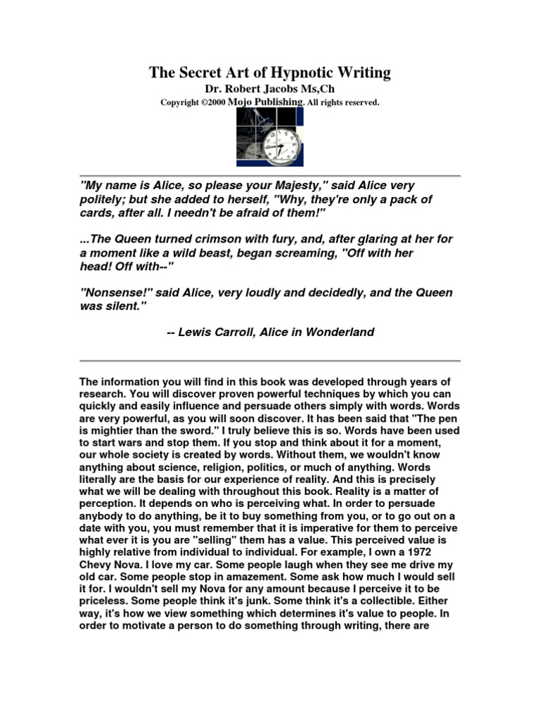 The Secret Art of Hypnotic Writing Hypnosis Thought