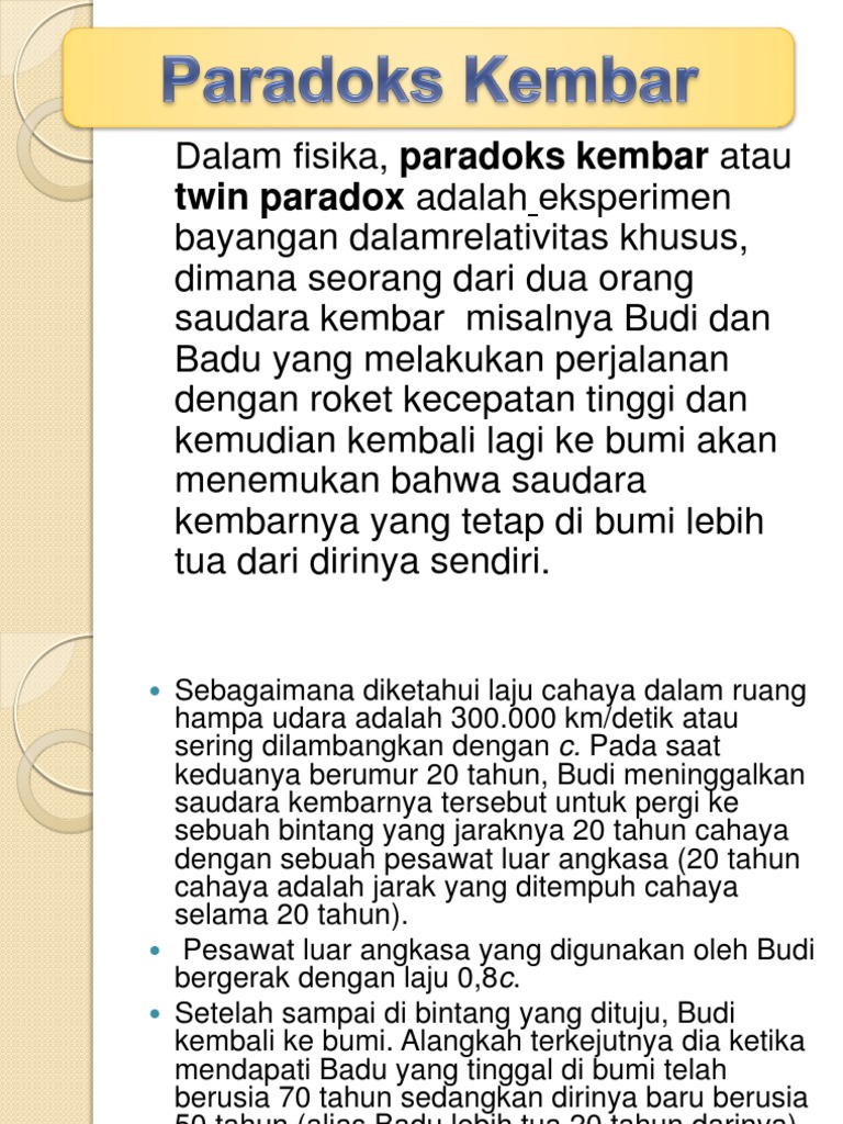 Paradoks Kembar dalam Relativitas Khusus | PDF | Sains & Matematika