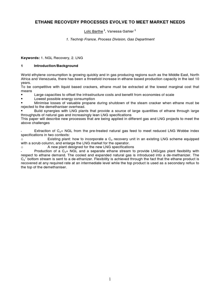 Ethane Recovery Processes Evolve To Meet Market Needs | PDF