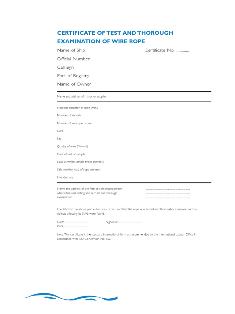 Wire Rope Test Certificate Template | PDF