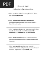 Climas Do Brasil 5 Tipos Principais