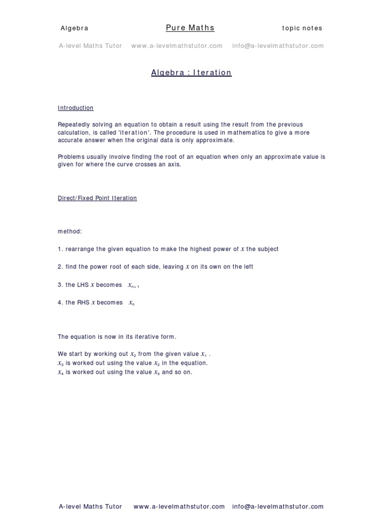 Iteration, Algebra Revision Notes From A-Level Maths Tutor | PDF ...
