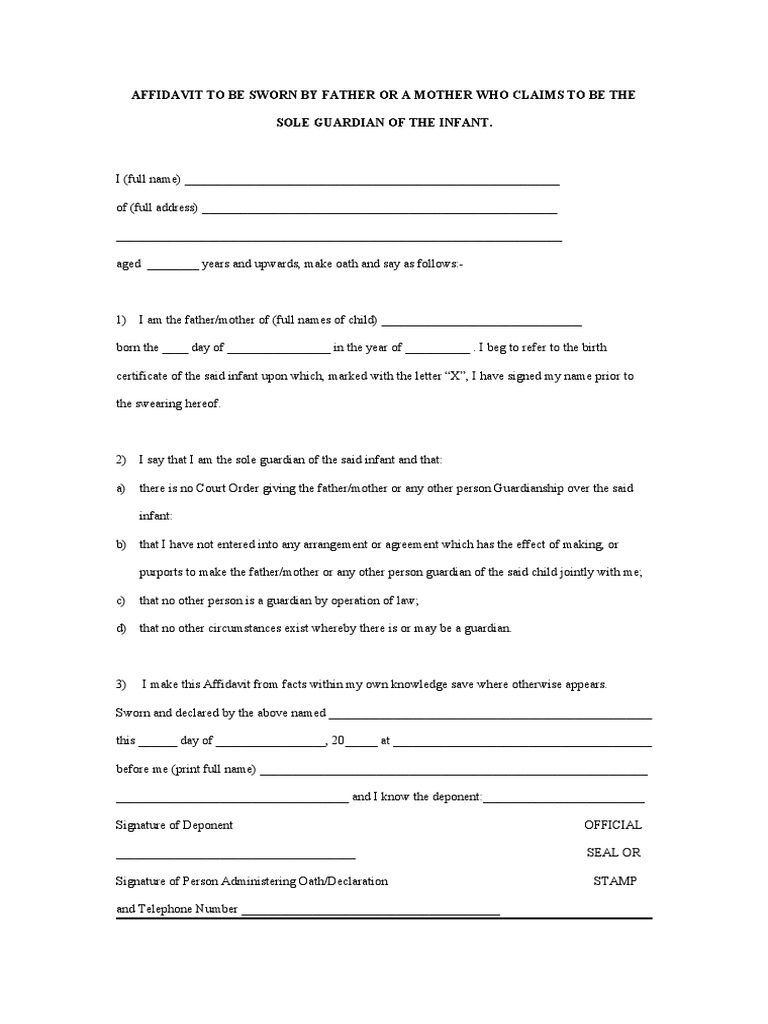 1.1.3.1 Sole Guardian Affidavit Infants Republic Of Ireland