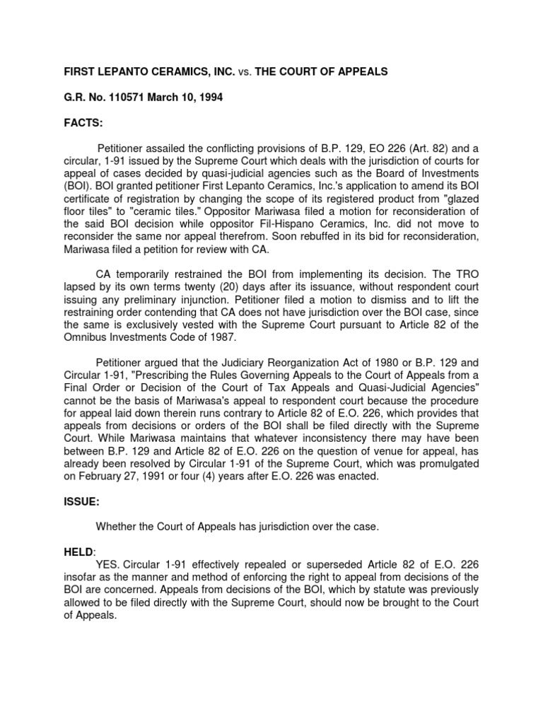 First Lepanto Ceramics, Inc. vs. Court of Appeals, 231 SCRA 30, March