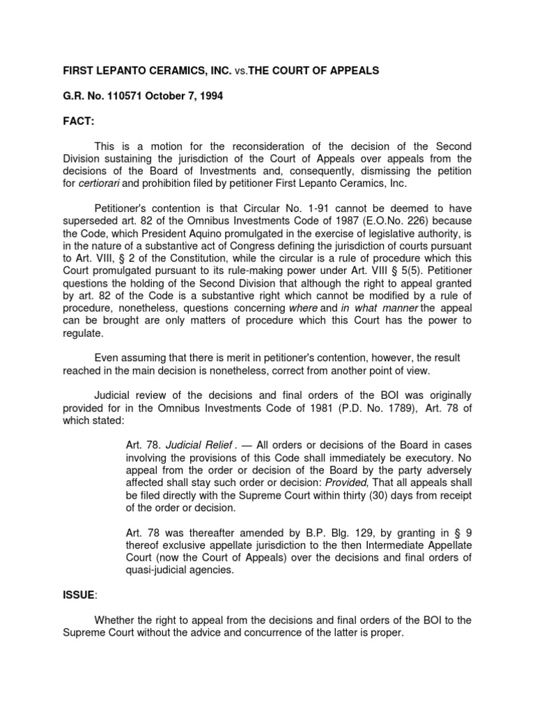 First Lepanto Ceramics, Inc. vs. Court of Appeals, 237 SCRA 519