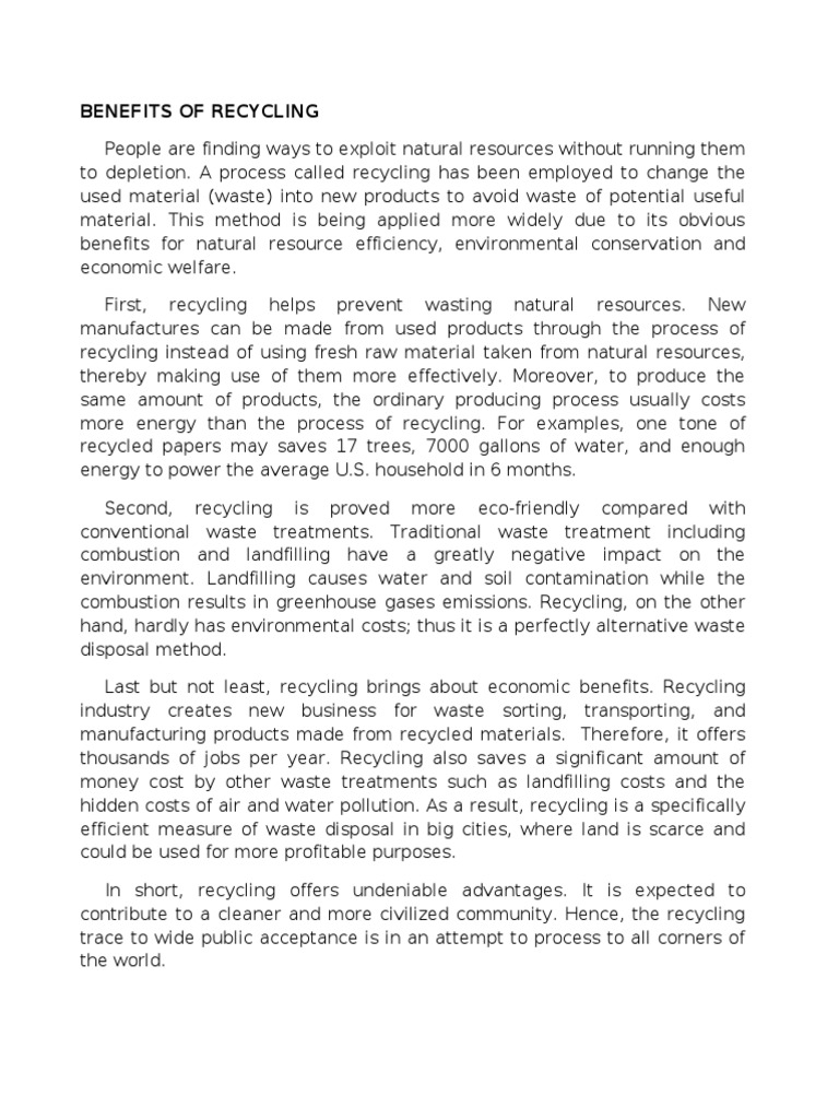 Benefits of Recycling | PDF