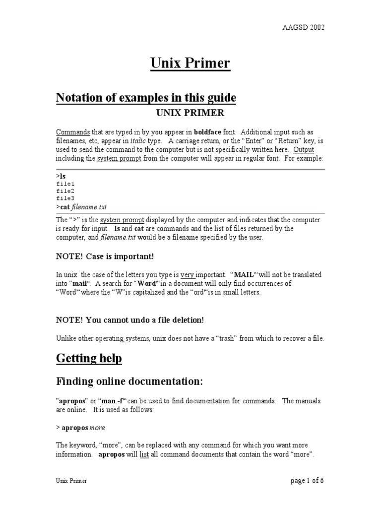 Unix Primer: Notation of Examples in This Guide | PDF | Directory ...