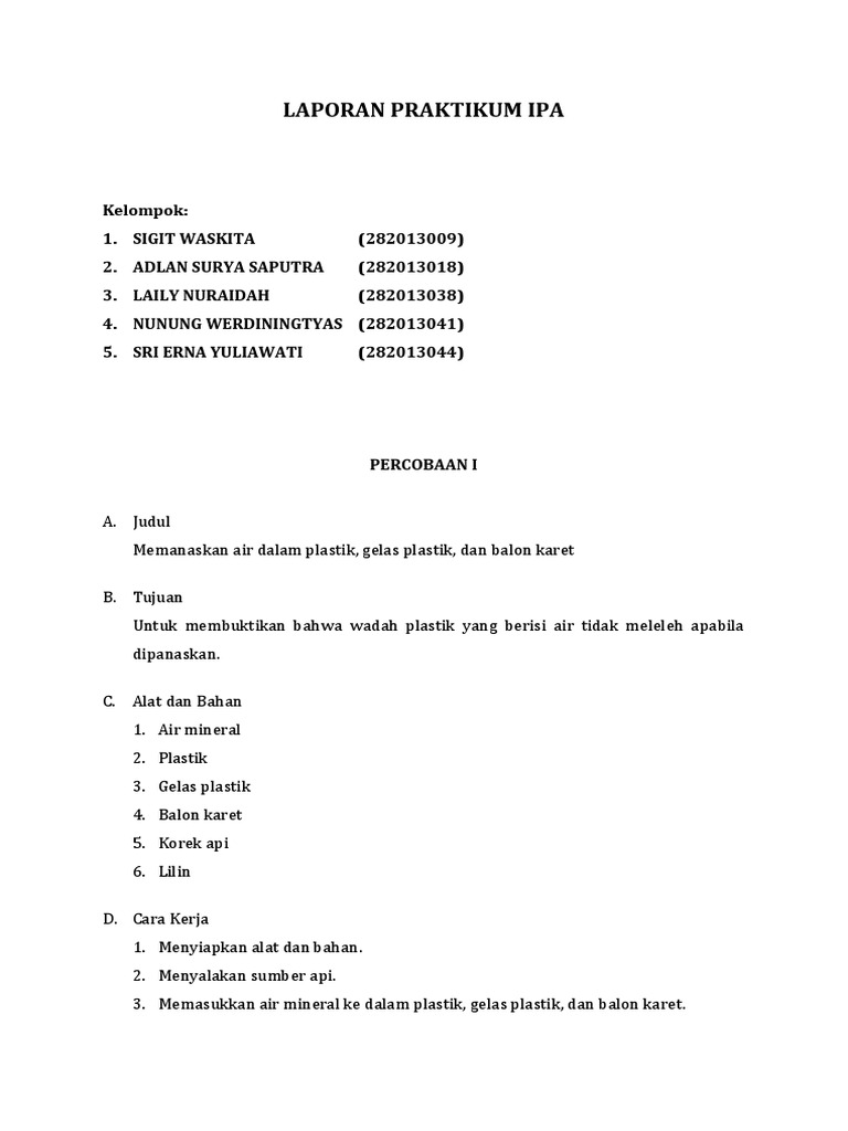 Laporan Praktikum Ipa | PDF
