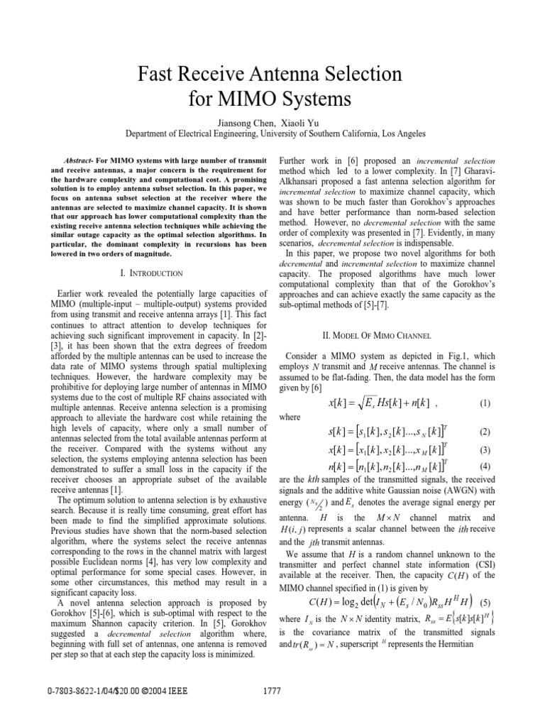 Fast MIMO Antenna Selection | PDF | Mimo | Mathematical Optimization