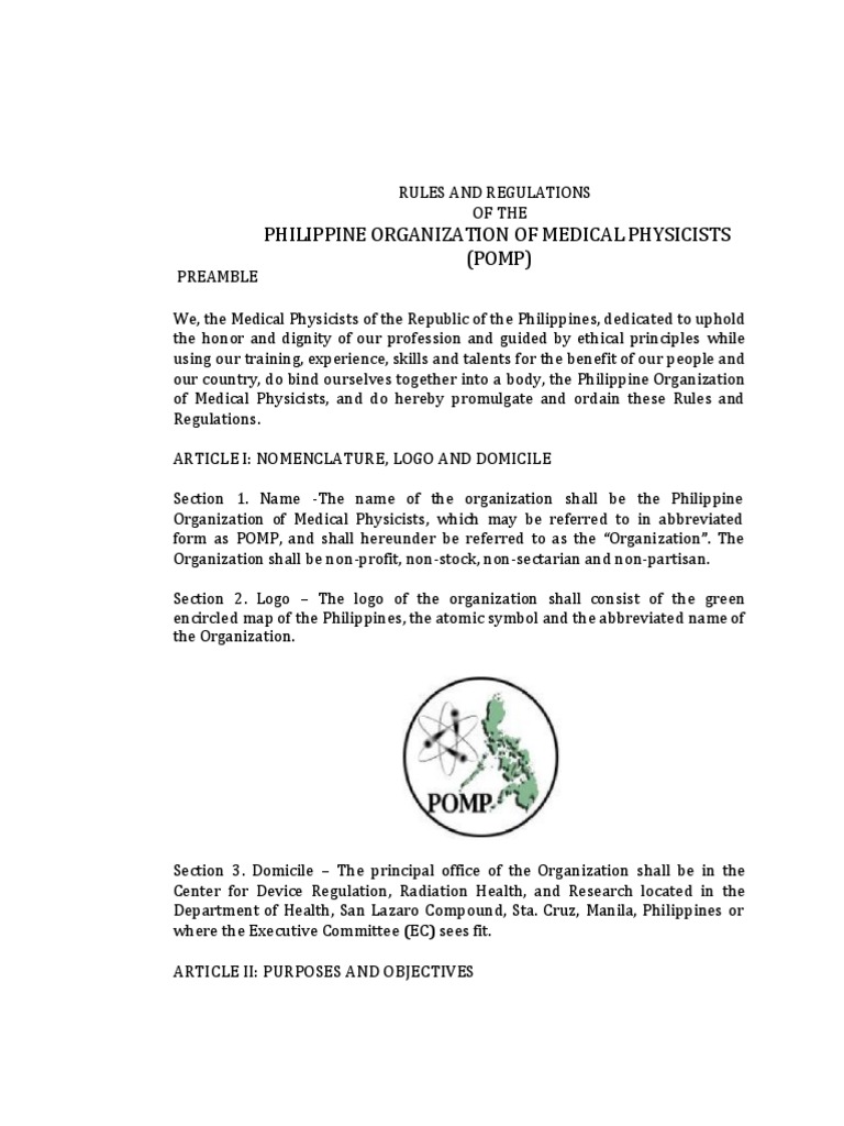 Pomp Rules and Regulations 2012 | PDF | Committee | Medical Physics