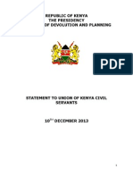 STATEMENT TO UNION OF KENYA CIVIL SERVANTS