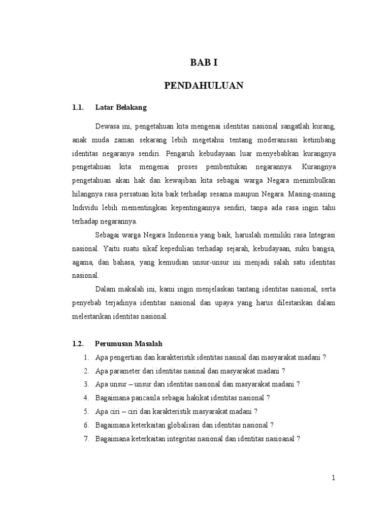 Makalah Identitas Nasional Dan Masyarakat Madani Pdf Contoh Makalah