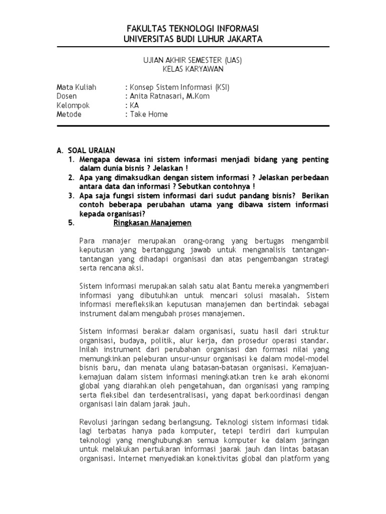 Contoh Soal Uas Sistem Informasi Manajemen