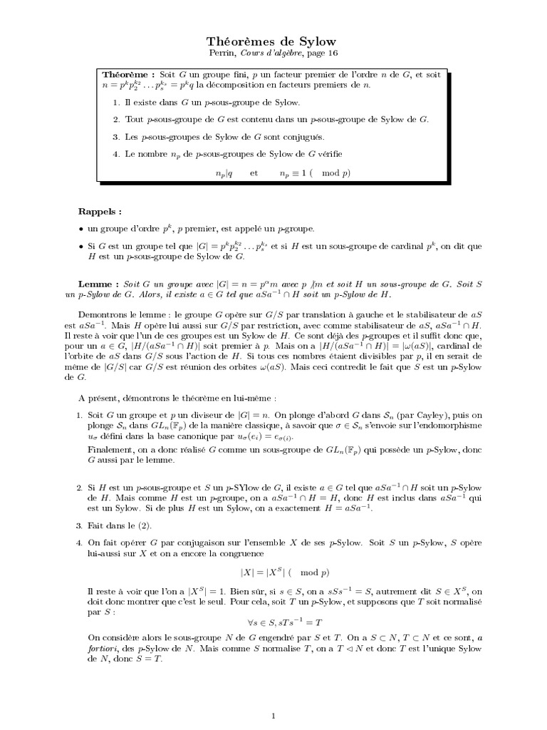 Théorèmes de Sylow: N P P - . - P Q | PDF