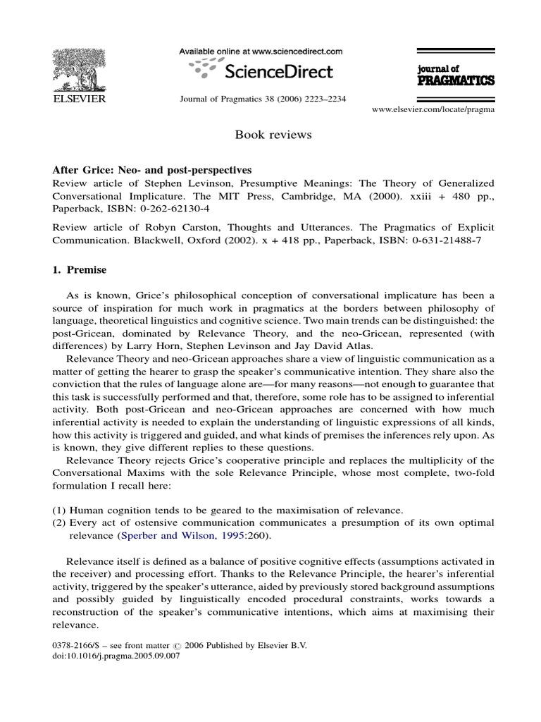 Carston Thoughts And Utterances Pdf