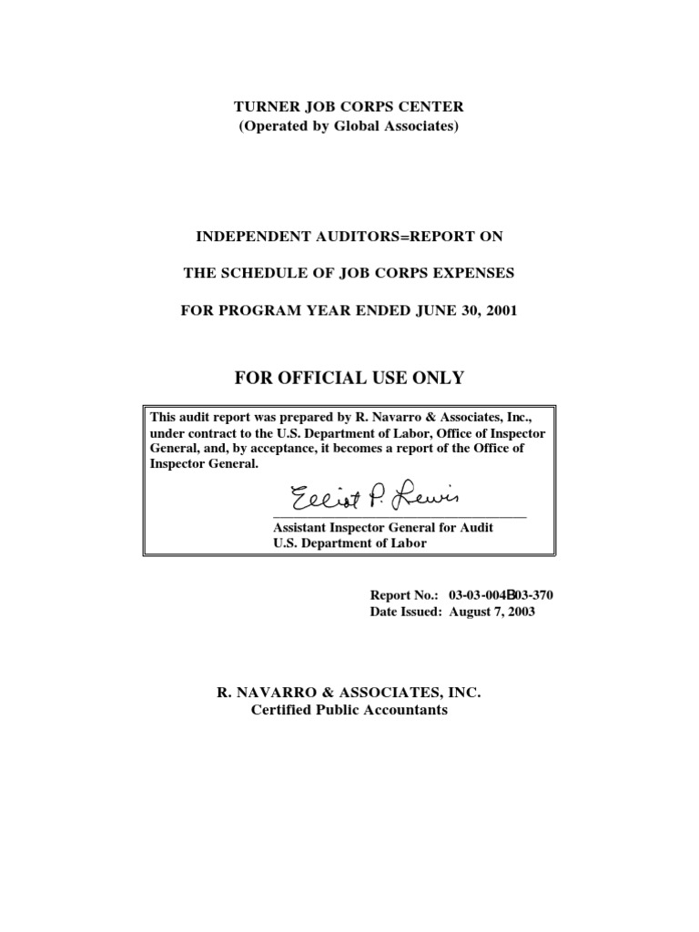 department of labor: 03-03-004-03-370 | audit | employment