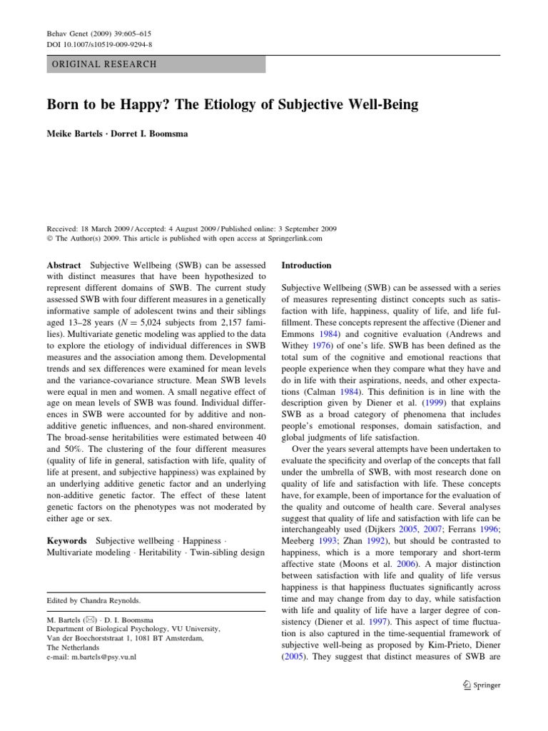 Subjective Well Being | PDF | Heritability | Quality Of Life