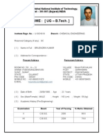 Format of UG (B.tech.) Resume BK.....