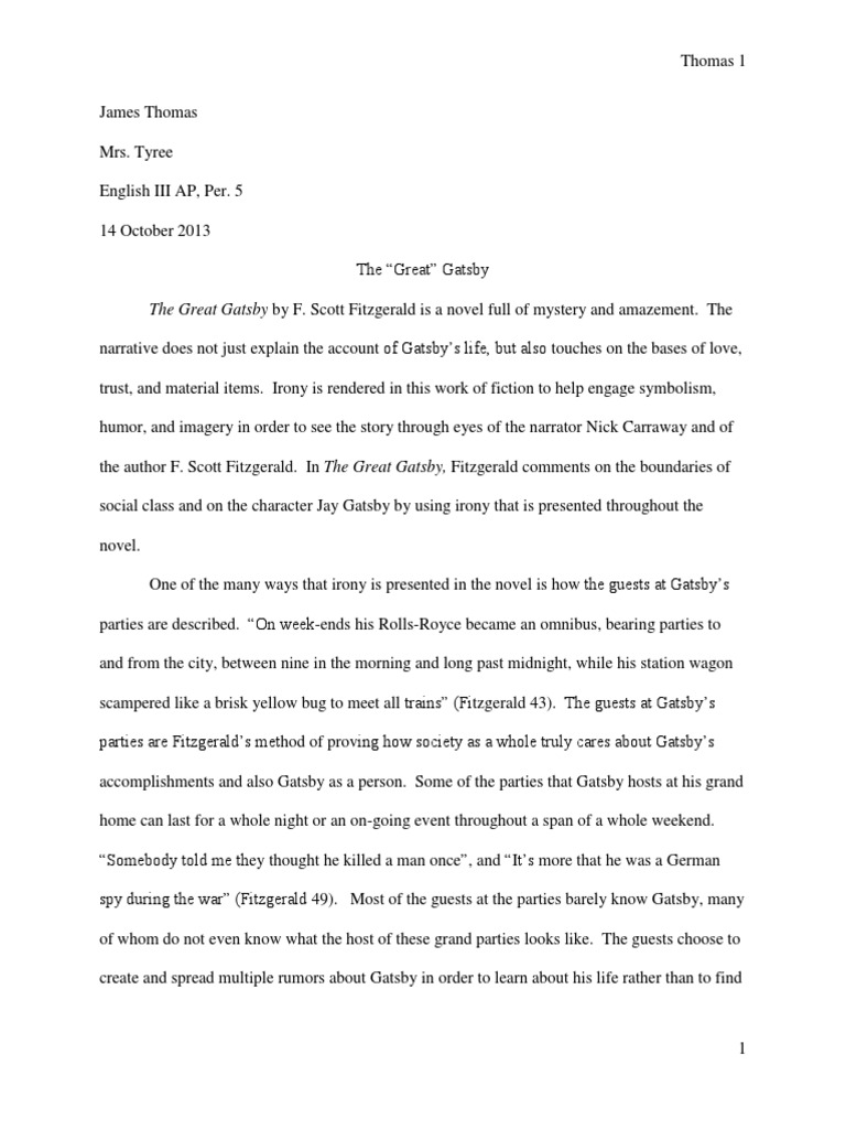 graded assignment the great gatsby literary essay