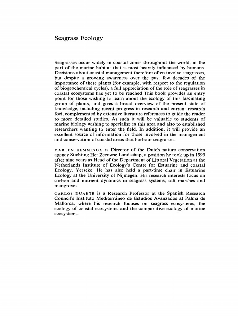 Seagrass Ecology Ecology Species