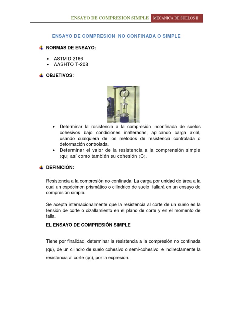 Ensayo de Compresion Simple | PDF | Mecánica de suelos | Deformación ...