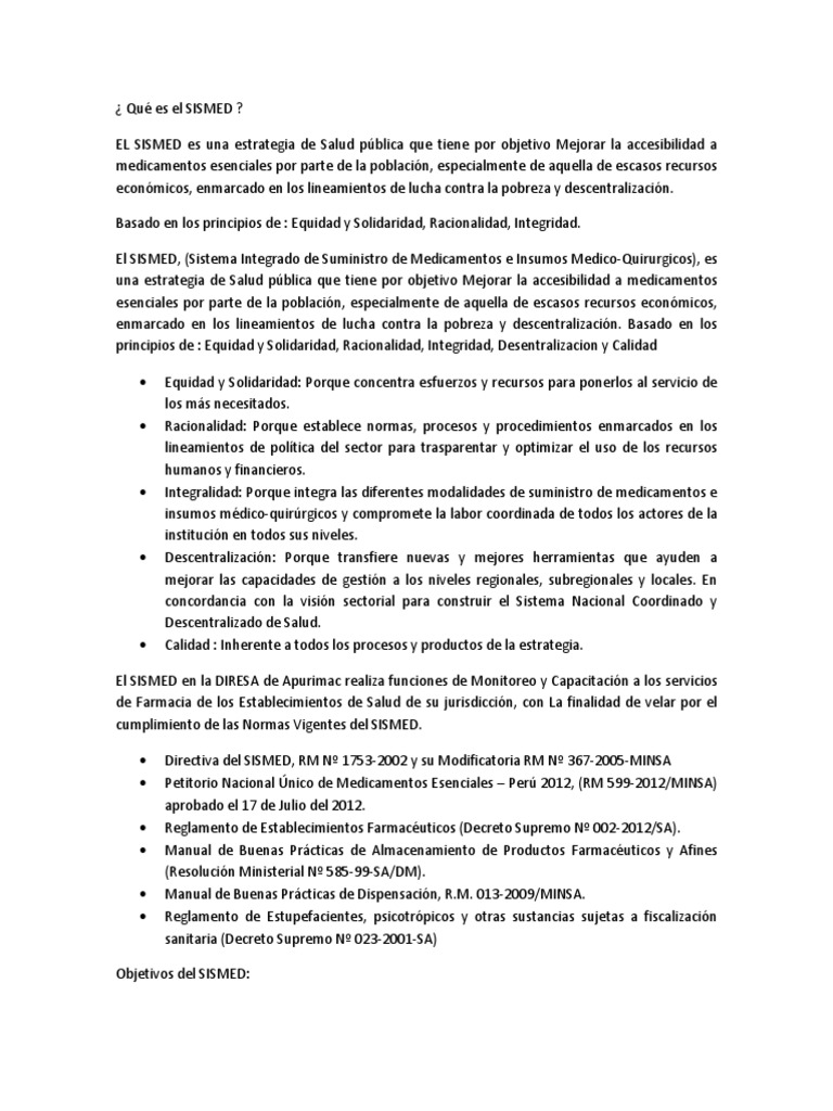 Sistema SISMED: Acceso a Medicamentos Esenciales | PDF | Hospital ...