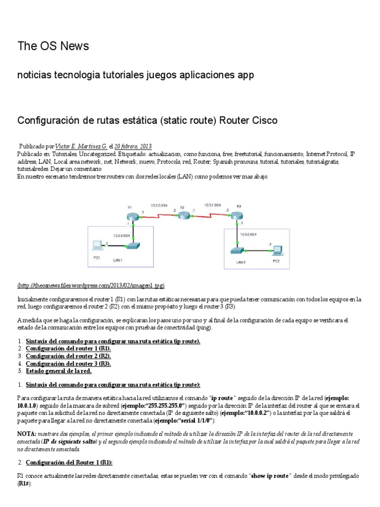 Configuración de Rutas Estática (Static Route) Router Cisco - The OS ...