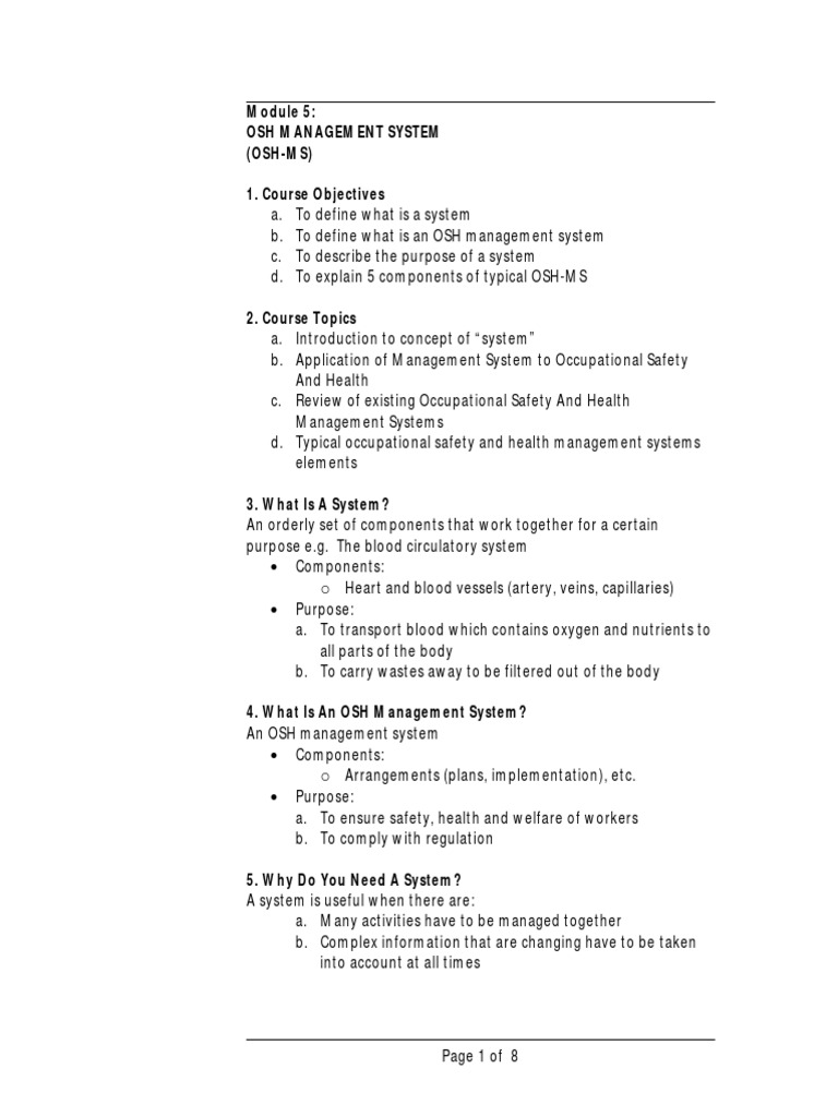 OSH Management System Overview | PDF | Finance & Money Management