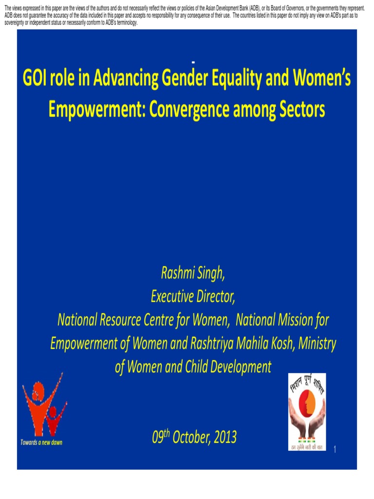 Session 1 -GOI role in advancing gender equality and women’s empowerment: Convergenceamong 