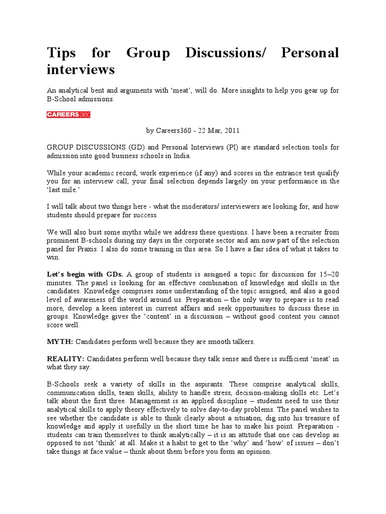 B-School GD and PI Preparation Tips | PDF | Psychological Concepts ...