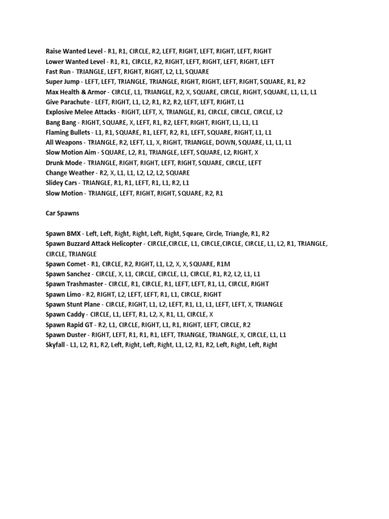 GTA Cheat Codes for Gameplay Enhancements | PDF