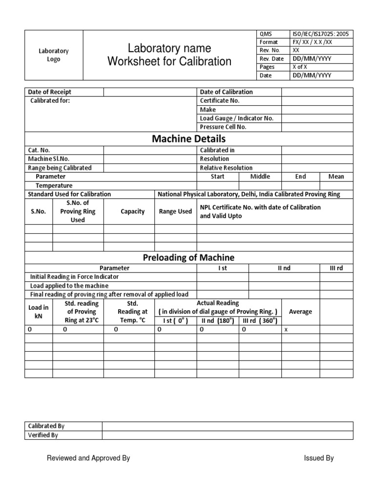 Worksheet for Calibration Ctm