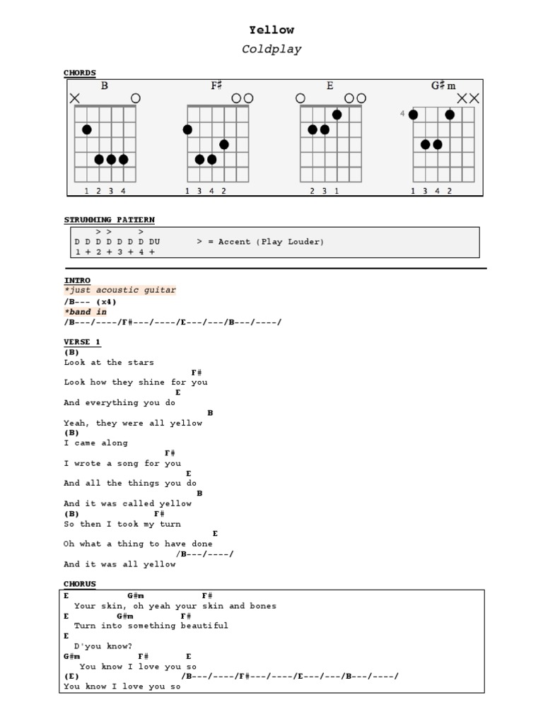 Coldplay Yellow PDF