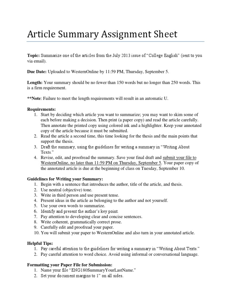 article summary assignment pdf