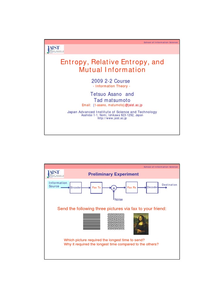 Information Theory: Entropy & Mutual Information | PDF