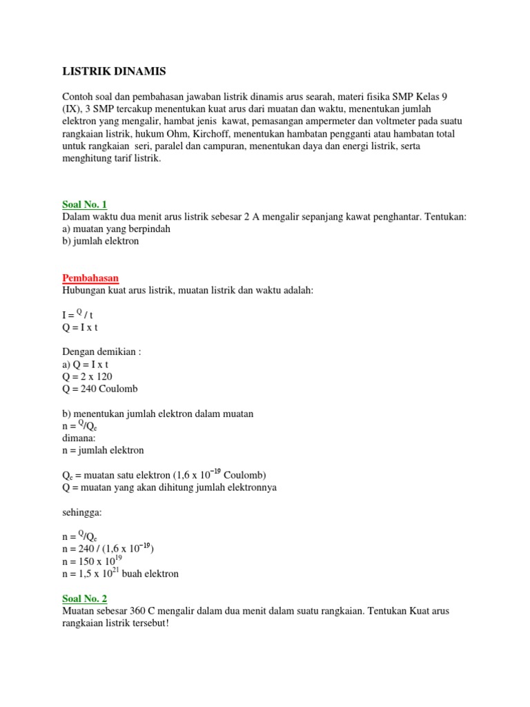 Contoh Soal Fisika Arus Listrik